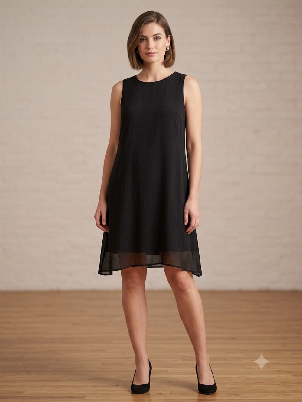 Tacera Black Sleeveless Textured Shift Midi Dress Size Large